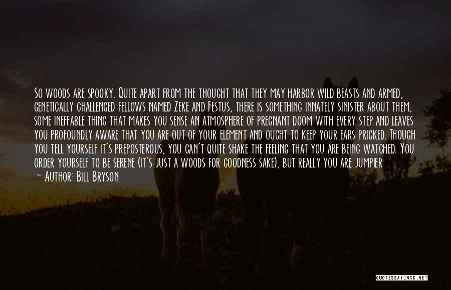 Bill Bryson Quotes: So Woods Are Spooky. Quite Apart From The Thought That They May Harbor Wild Beasts And Armed, Genetically Challenged Fellows