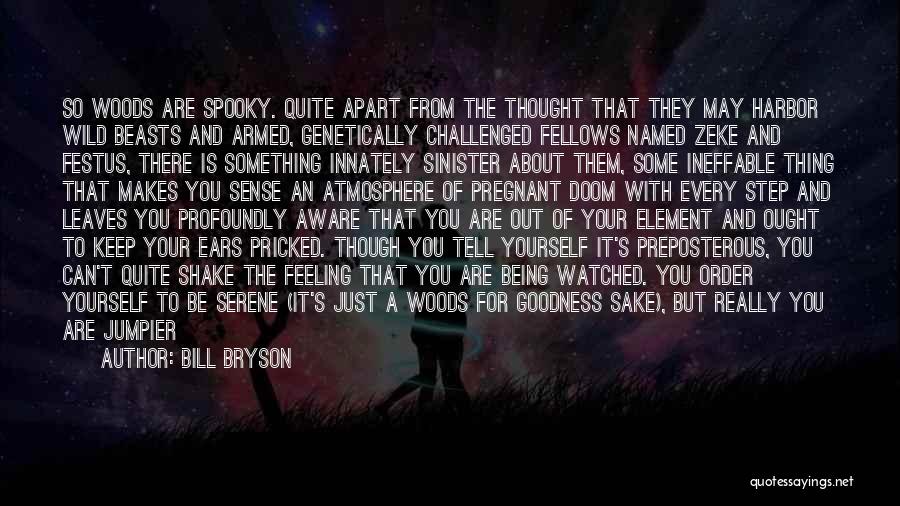 Bill Bryson Quotes: So Woods Are Spooky. Quite Apart From The Thought That They May Harbor Wild Beasts And Armed, Genetically Challenged Fellows