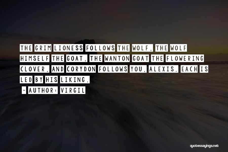 Virgil Quotes: The Grim Lioness Follows The Wolf, The Wolf Himself The Goat, The Wanton Goat The Flowering Clover, And Corydon Follows