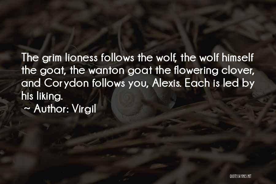 Virgil Quotes: The Grim Lioness Follows The Wolf, The Wolf Himself The Goat, The Wanton Goat The Flowering Clover, And Corydon Follows