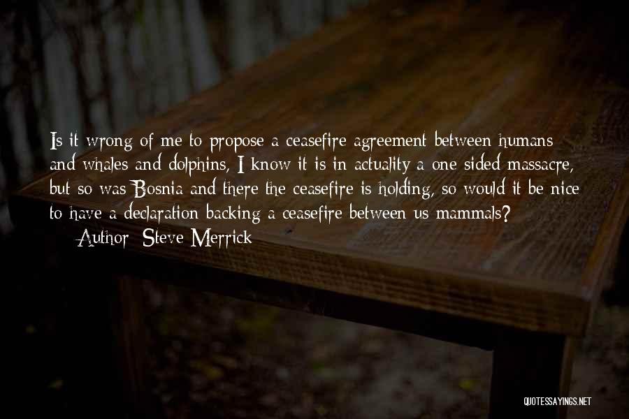 Steve Merrick Quotes: Is It Wrong Of Me To Propose A Ceasefire Agreement Between Humans And Whales And Dolphins, I Know It Is