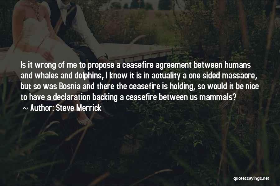 Steve Merrick Quotes: Is It Wrong Of Me To Propose A Ceasefire Agreement Between Humans And Whales And Dolphins, I Know It Is