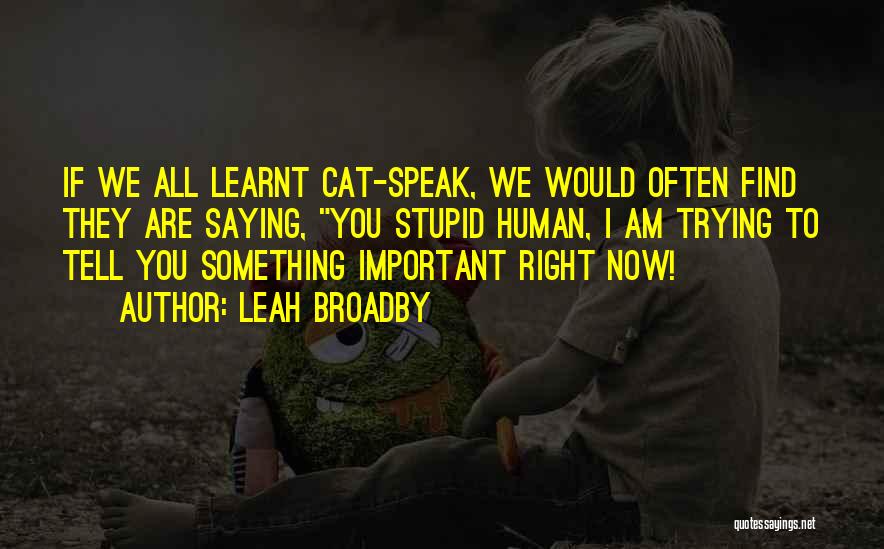 Leah Broadby Quotes: If We All Learnt Cat-speak, We Would Often Find They Are Saying, You Stupid Human, I Am Trying To Tell