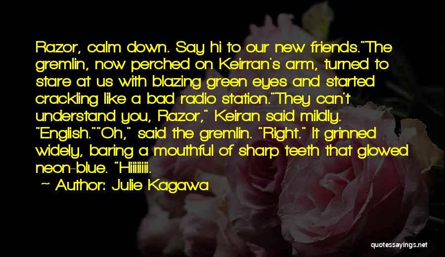 Julie Kagawa Quotes: Razor, Calm Down. Say Hi To Our New Friends.the Gremlin, Now Perched On Keirran's Arm, Turned To Stare At Us