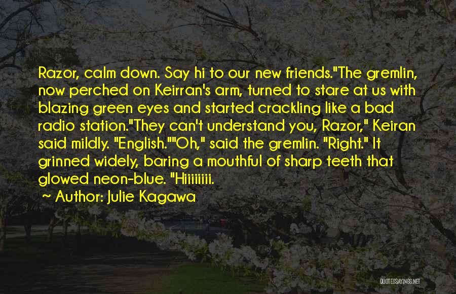 Julie Kagawa Quotes: Razor, Calm Down. Say Hi To Our New Friends.the Gremlin, Now Perched On Keirran's Arm, Turned To Stare At Us