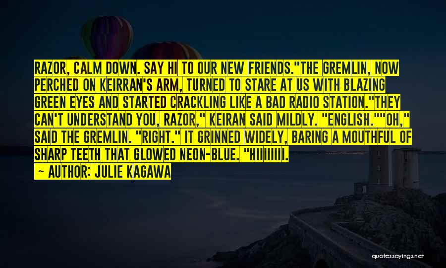 Julie Kagawa Quotes: Razor, Calm Down. Say Hi To Our New Friends.the Gremlin, Now Perched On Keirran's Arm, Turned To Stare At Us