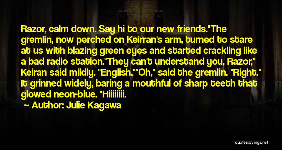 Julie Kagawa Quotes: Razor, Calm Down. Say Hi To Our New Friends.the Gremlin, Now Perched On Keirran's Arm, Turned To Stare At Us