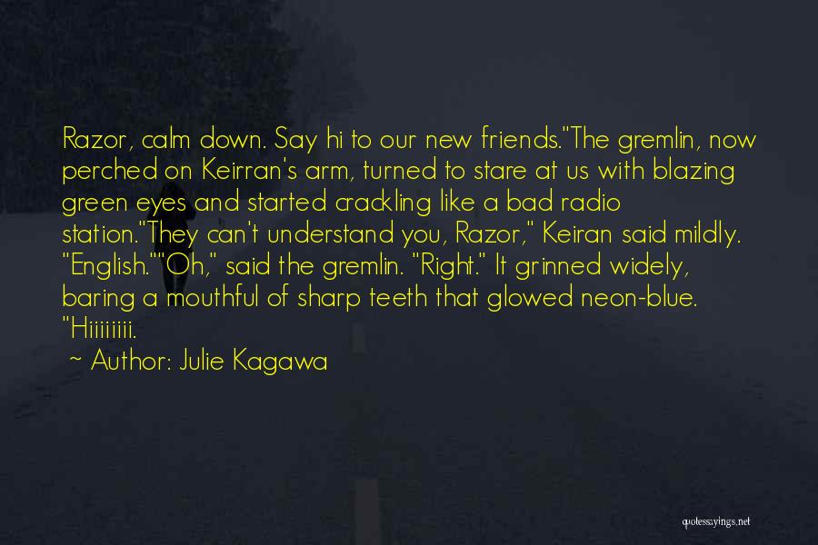 Julie Kagawa Quotes: Razor, Calm Down. Say Hi To Our New Friends.the Gremlin, Now Perched On Keirran's Arm, Turned To Stare At Us