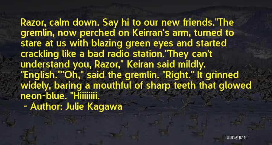 Julie Kagawa Quotes: Razor, Calm Down. Say Hi To Our New Friends.the Gremlin, Now Perched On Keirran's Arm, Turned To Stare At Us