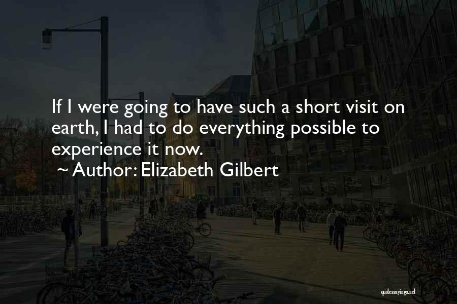 Elizabeth Gilbert Quotes: If I Were Going To Have Such A Short Visit On Earth, I Had To Do Everything Possible To Experience