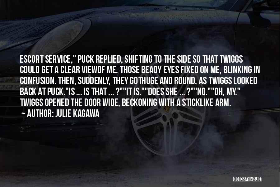 Julie Kagawa Quotes: Escort Service, Puck Replied, Shifting To The Side So That Twiggs Could Get A Clear Viewof Me. Those Beady Eyes