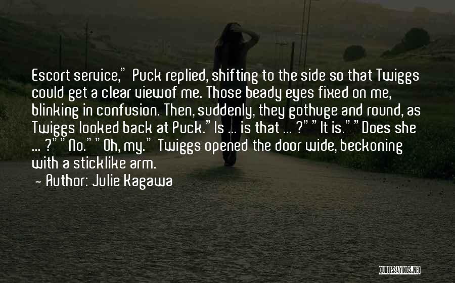 Julie Kagawa Quotes: Escort Service, Puck Replied, Shifting To The Side So That Twiggs Could Get A Clear Viewof Me. Those Beady Eyes