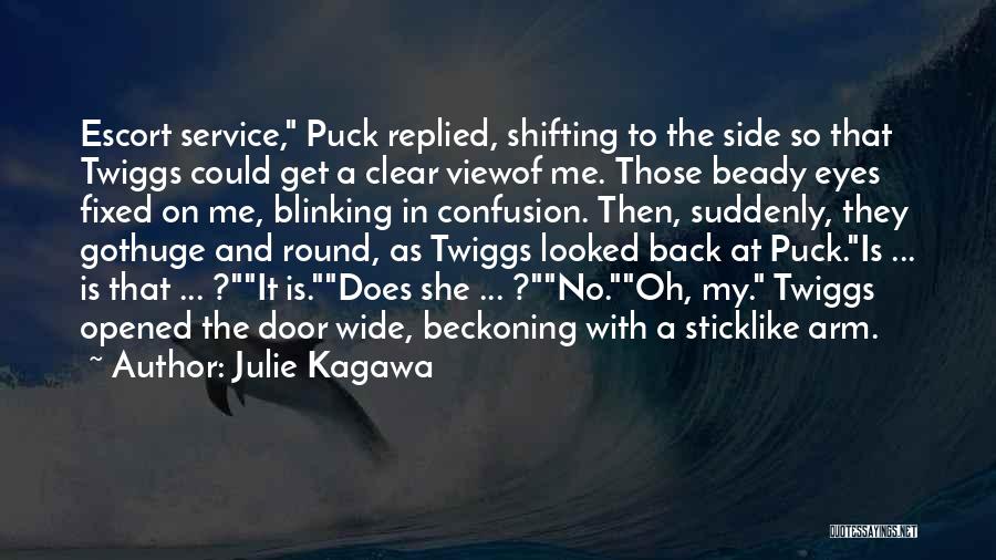 Julie Kagawa Quotes: Escort Service, Puck Replied, Shifting To The Side So That Twiggs Could Get A Clear Viewof Me. Those Beady Eyes