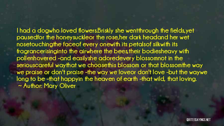 Mary Oliver Quotes: I Had A Dogwho Loved Flowers.briskly She Wentthrough The Fields,yet Pausedfor The Honeysuckleor The Rose,her Dark Headand Her Wet Nosetouchingthe