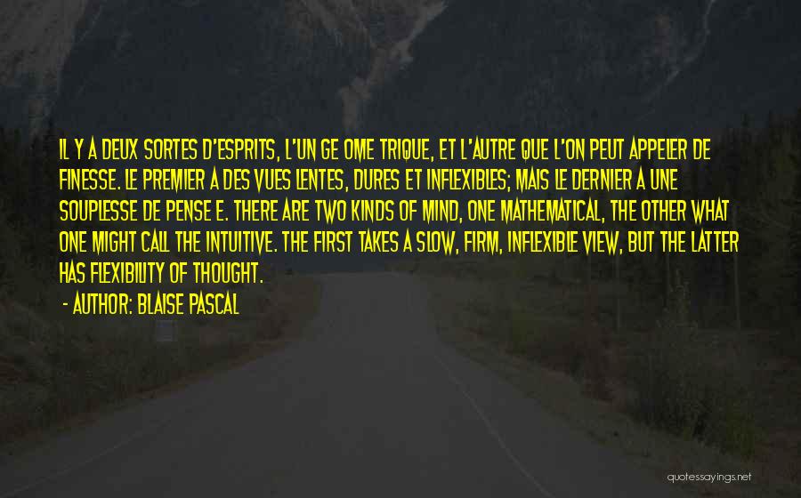 Blaise Pascal Quotes: Il Y A Deux Sortes D'esprits, L'un Ge Ome Trique, Et L'autre Que L'on Peut Appeler De Finesse. Le Premier