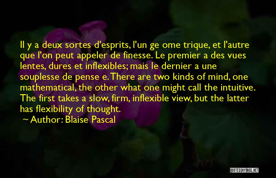 Blaise Pascal Quotes: Il Y A Deux Sortes D'esprits, L'un Ge Ome Trique, Et L'autre Que L'on Peut Appeler De Finesse. Le Premier