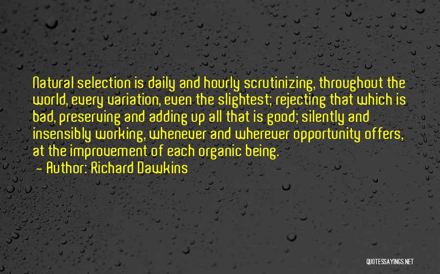 Richard Dawkins Quotes: Natural Selection Is Daily And Hourly Scrutinizing, Throughout The World, Every Variation, Even The Slightest; Rejecting That Which Is Bad,