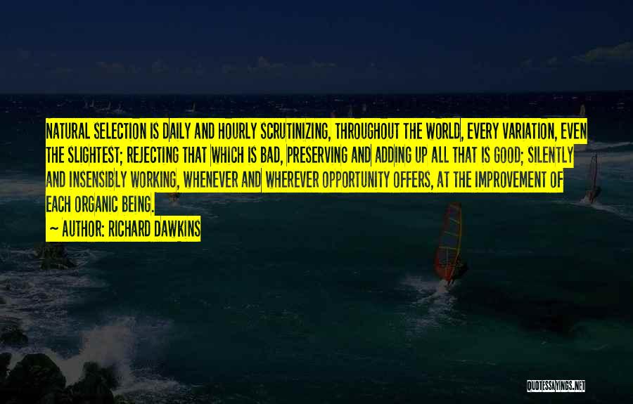 Richard Dawkins Quotes: Natural Selection Is Daily And Hourly Scrutinizing, Throughout The World, Every Variation, Even The Slightest; Rejecting That Which Is Bad,