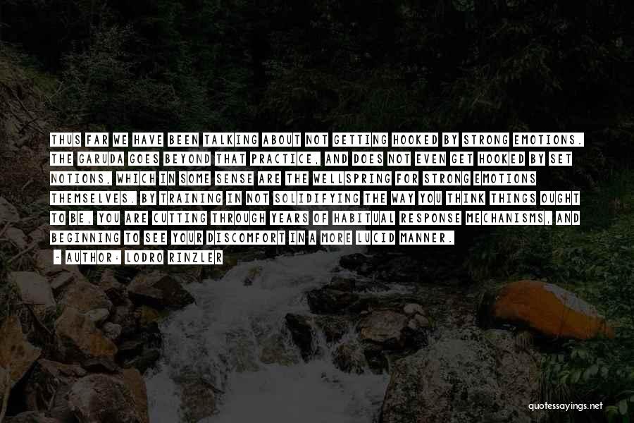 Lodro Rinzler Quotes: Thus Far We Have Been Talking About Not Getting Hooked By Strong Emotions. The Garuda Goes Beyond That Practice, And