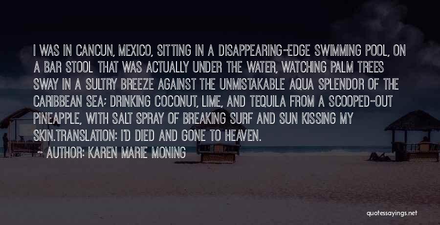 Karen Marie Moning Quotes: I Was In Cancun, Mexico, Sitting In A Disappearing-edge Swimming Pool, On A Bar Stool That Was Actually Under The