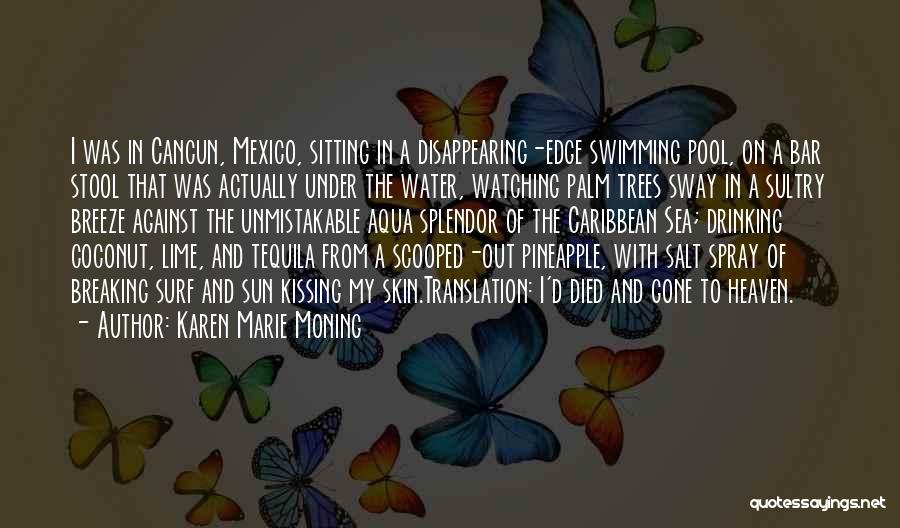 Karen Marie Moning Quotes: I Was In Cancun, Mexico, Sitting In A Disappearing-edge Swimming Pool, On A Bar Stool That Was Actually Under The