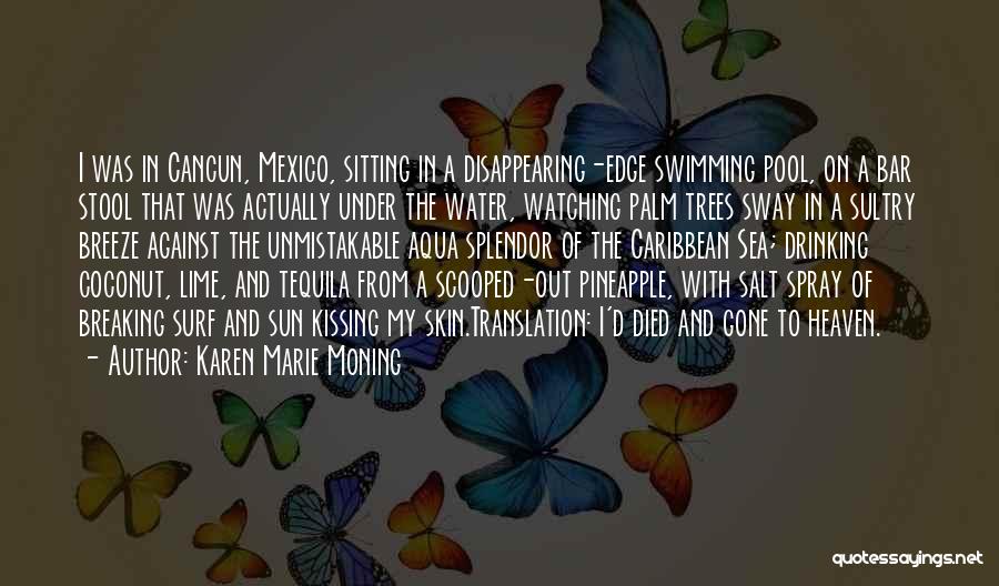 Karen Marie Moning Quotes: I Was In Cancun, Mexico, Sitting In A Disappearing-edge Swimming Pool, On A Bar Stool That Was Actually Under The