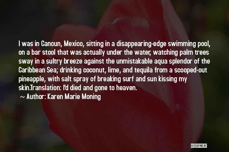 Karen Marie Moning Quotes: I Was In Cancun, Mexico, Sitting In A Disappearing-edge Swimming Pool, On A Bar Stool That Was Actually Under The