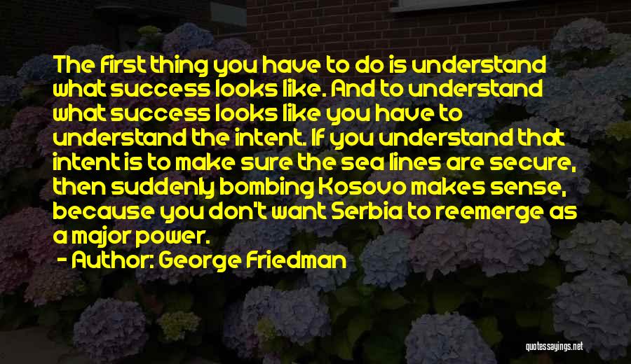 George Friedman Quotes: The First Thing You Have To Do Is Understand What Success Looks Like. And To Understand What Success Looks Like