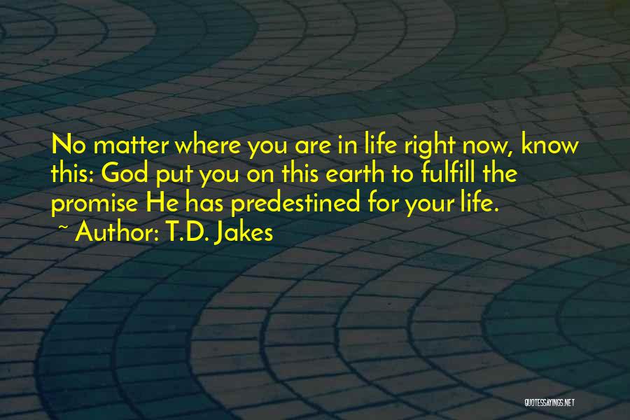 T.D. Jakes Quotes: No Matter Where You Are In Life Right Now, Know This: God Put You On This Earth To Fulfill The