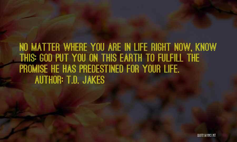 T.D. Jakes Quotes: No Matter Where You Are In Life Right Now, Know This: God Put You On This Earth To Fulfill The