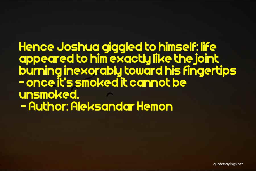 Aleksandar Hemon Quotes: Hence Joshua Giggled To Himself: Life Appeared To Him Exactly Like The Joint Burning Inexorably Toward His Fingertips - Once