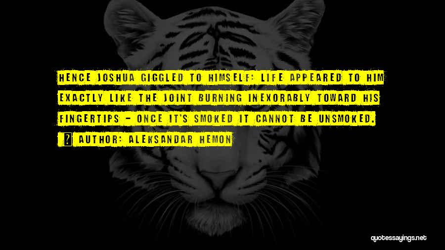 Aleksandar Hemon Quotes: Hence Joshua Giggled To Himself: Life Appeared To Him Exactly Like The Joint Burning Inexorably Toward His Fingertips - Once