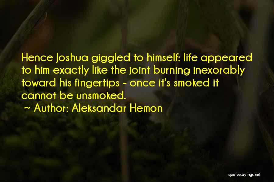 Aleksandar Hemon Quotes: Hence Joshua Giggled To Himself: Life Appeared To Him Exactly Like The Joint Burning Inexorably Toward His Fingertips - Once