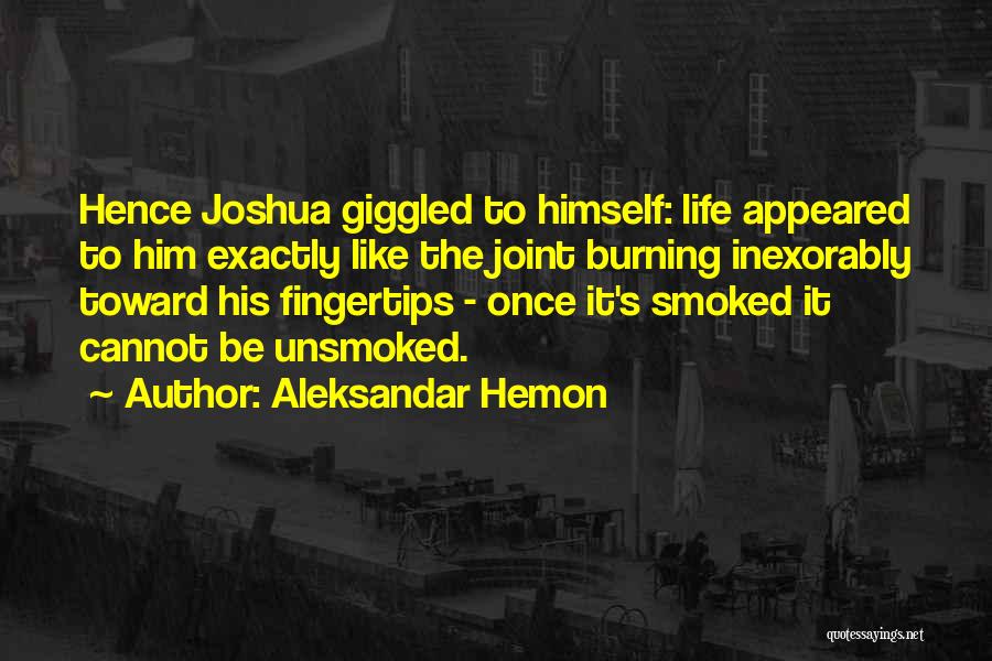 Aleksandar Hemon Quotes: Hence Joshua Giggled To Himself: Life Appeared To Him Exactly Like The Joint Burning Inexorably Toward His Fingertips - Once