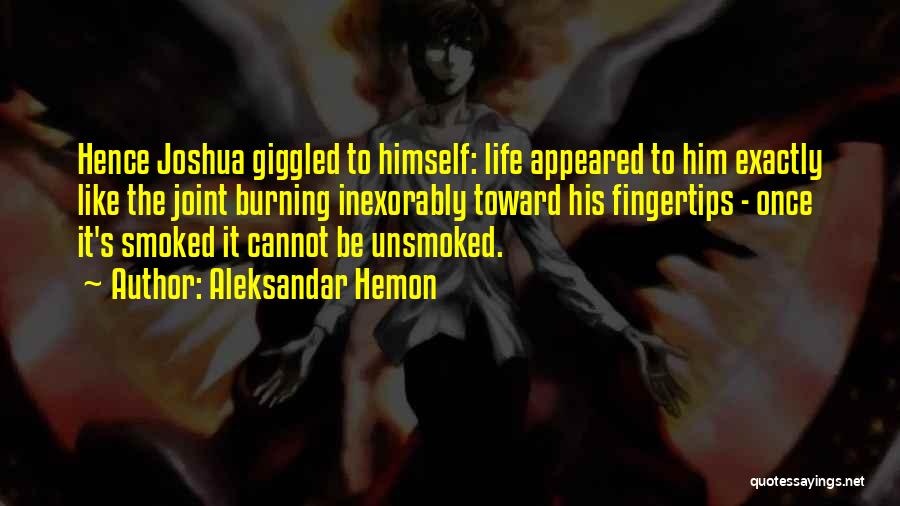 Aleksandar Hemon Quotes: Hence Joshua Giggled To Himself: Life Appeared To Him Exactly Like The Joint Burning Inexorably Toward His Fingertips - Once