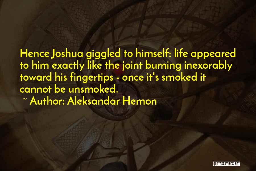 Aleksandar Hemon Quotes: Hence Joshua Giggled To Himself: Life Appeared To Him Exactly Like The Joint Burning Inexorably Toward His Fingertips - Once