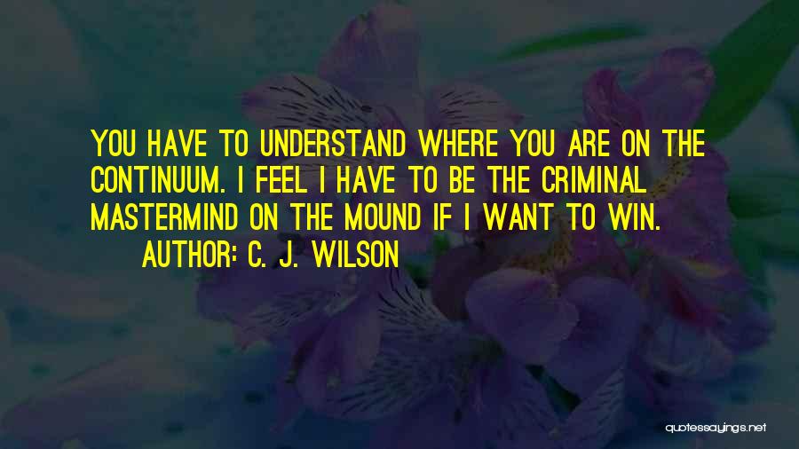 C. J. Wilson Quotes: You Have To Understand Where You Are On The Continuum. I Feel I Have To Be The Criminal Mastermind On