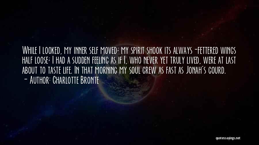 Charlotte Bronte Quotes: While I Looked, My Inner Self Moved; My Spirit Shook Its Always-fettered Wings Half Loose; I Had A Sudden Feeling