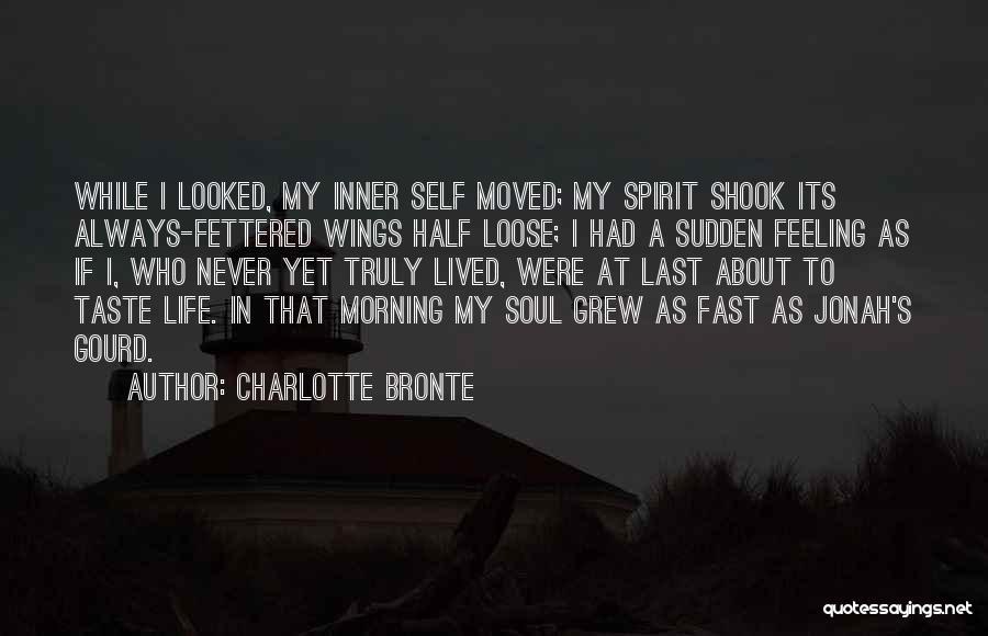 Charlotte Bronte Quotes: While I Looked, My Inner Self Moved; My Spirit Shook Its Always-fettered Wings Half Loose; I Had A Sudden Feeling