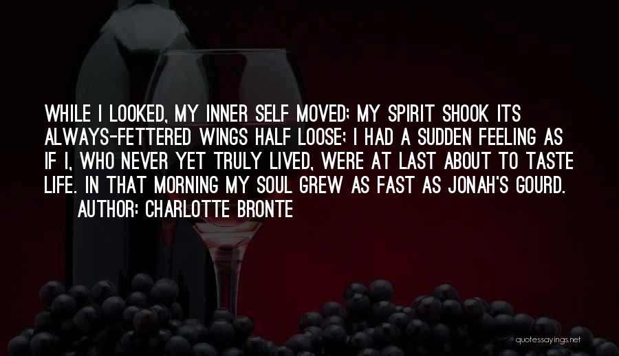 Charlotte Bronte Quotes: While I Looked, My Inner Self Moved; My Spirit Shook Its Always-fettered Wings Half Loose; I Had A Sudden Feeling