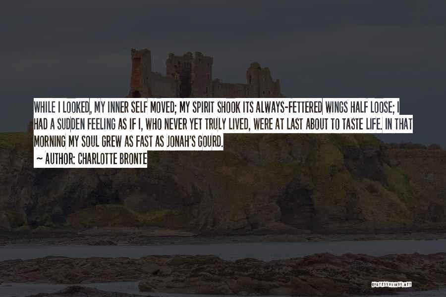 Charlotte Bronte Quotes: While I Looked, My Inner Self Moved; My Spirit Shook Its Always-fettered Wings Half Loose; I Had A Sudden Feeling