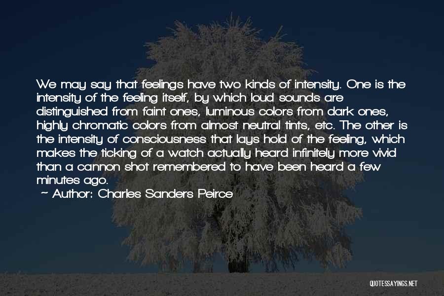 Charles Sanders Peirce Quotes: We May Say That Feelings Have Two Kinds Of Intensity. One Is The Intensity Of The Feeling Itself, By Which