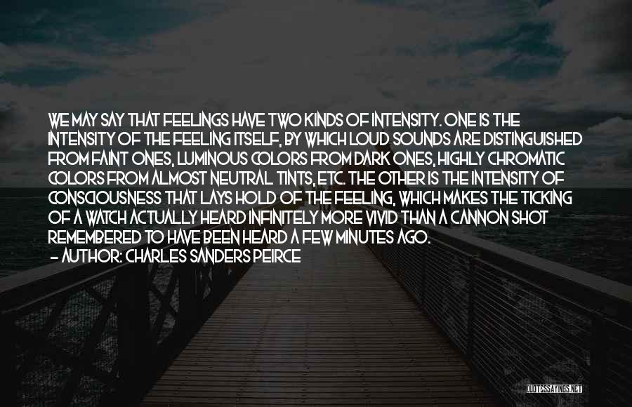 Charles Sanders Peirce Quotes: We May Say That Feelings Have Two Kinds Of Intensity. One Is The Intensity Of The Feeling Itself, By Which