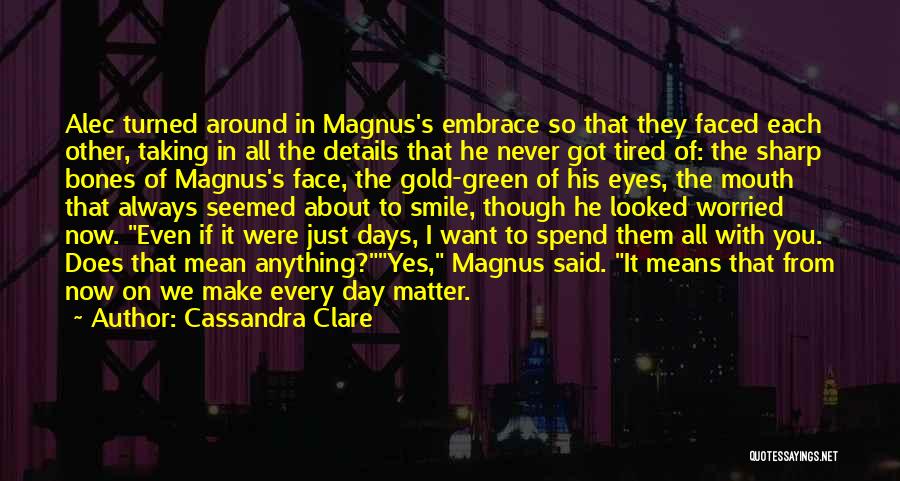 Cassandra Clare Quotes: Alec Turned Around In Magnus's Embrace So That They Faced Each Other, Taking In All The Details That He Never