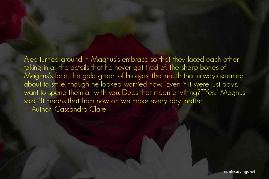 Cassandra Clare Quotes: Alec Turned Around In Magnus's Embrace So That They Faced Each Other, Taking In All The Details That He Never