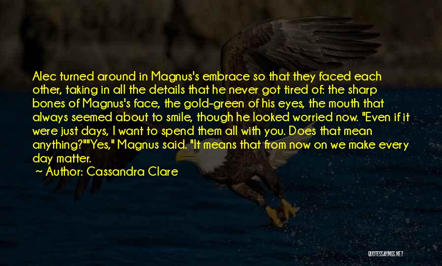 Cassandra Clare Quotes: Alec Turned Around In Magnus's Embrace So That They Faced Each Other, Taking In All The Details That He Never