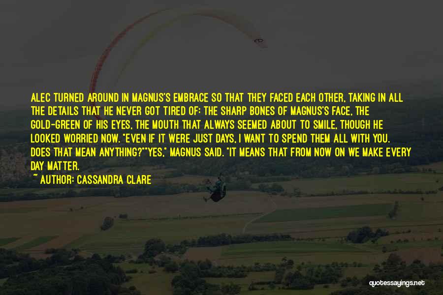 Cassandra Clare Quotes: Alec Turned Around In Magnus's Embrace So That They Faced Each Other, Taking In All The Details That He Never