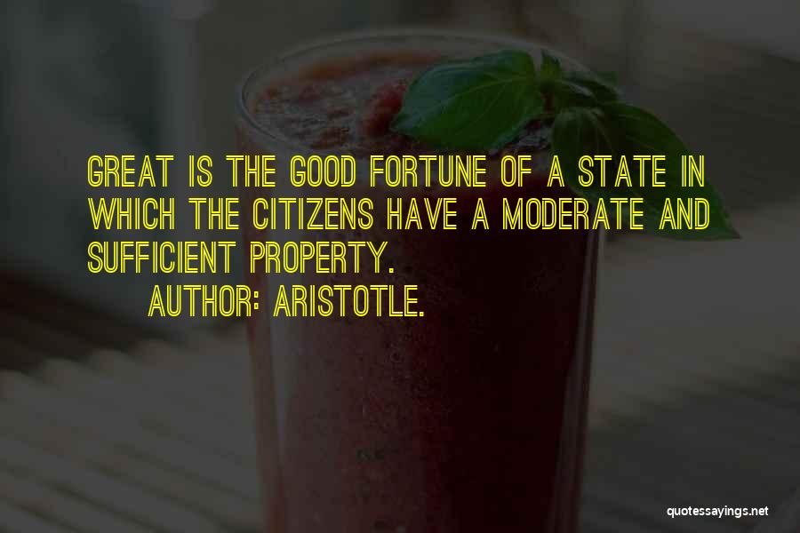 Aristotle. Quotes: Great Is The Good Fortune Of A State In Which The Citizens Have A Moderate And Sufficient Property.