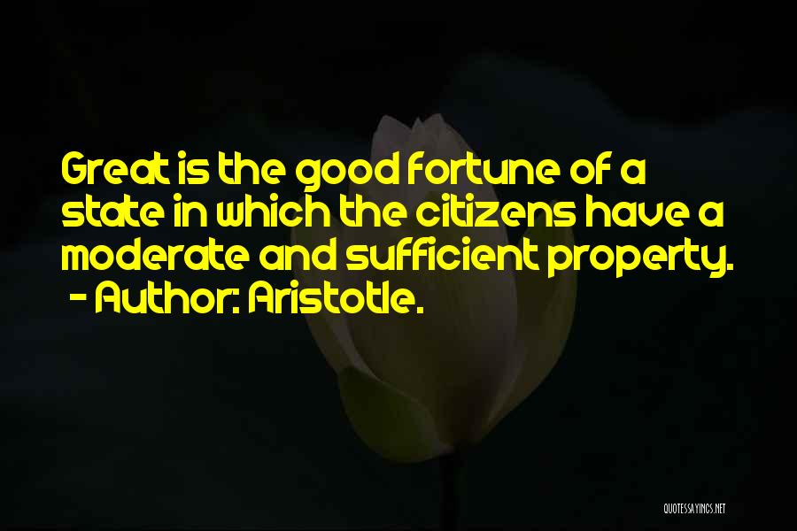 Aristotle. Quotes: Great Is The Good Fortune Of A State In Which The Citizens Have A Moderate And Sufficient Property.