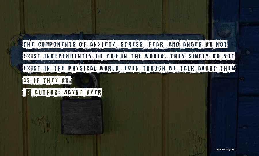 Wayne Dyer Quotes: The Components Of Anxiety, Stress, Fear, And Anger Do Not Exist Independently Of You In The World. They Simply Do